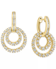 [14K, 1-3/8 Ct. T.W.] Gold Diamond Round & Baguette Circle Dangle Drop Earrings