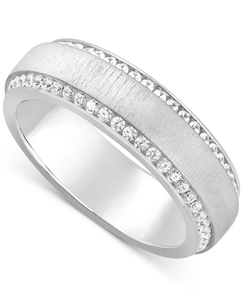 [10K, 1 Ct. T.W.] Gold  Diamond Border Textured Eternity Band