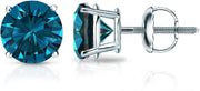 [1/4-2 Ct] Platinum Blue Diamond 4-Prong Basket Screw-Back Stud Earrings 