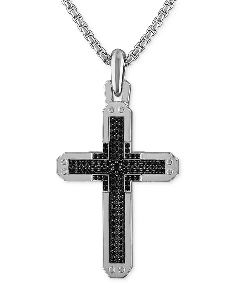 Sterling Silver Black Diamond Cross Necklace