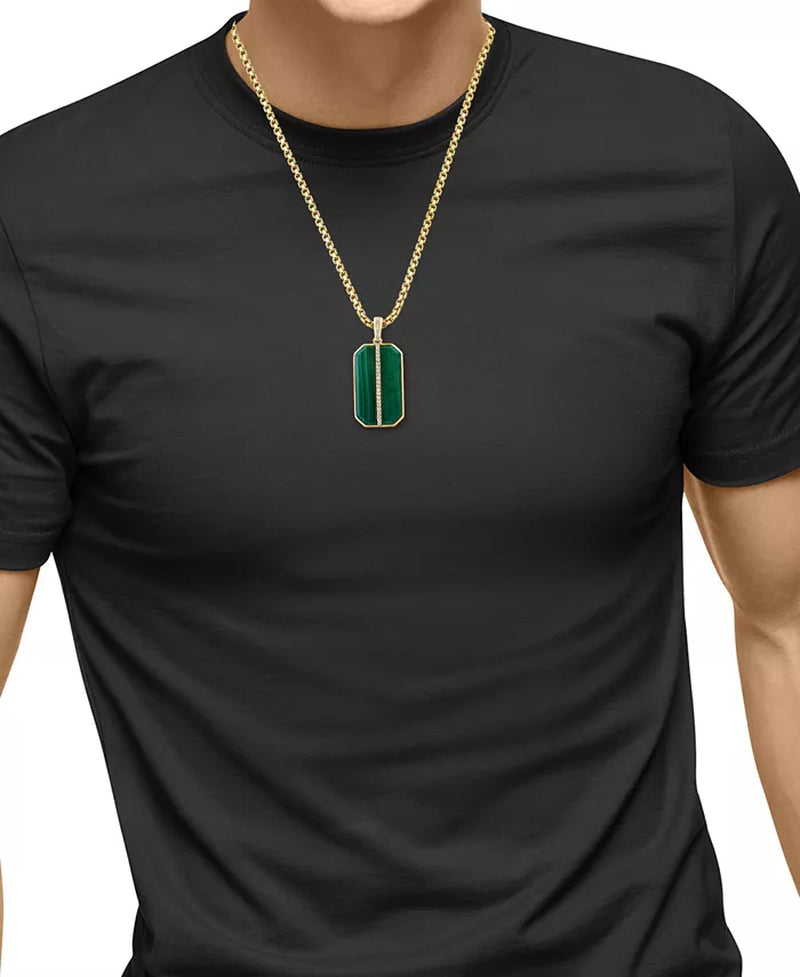 [1/6 Ct. T.W.] Gold-Plated Sterling Silver Malachite & Diamond 22" Dog Tag Necklace