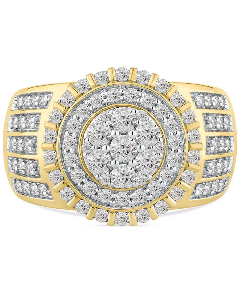 [10K, 1-1/2 Ct. T.W.] Gold Men's Diamond Halo Cluster Ring