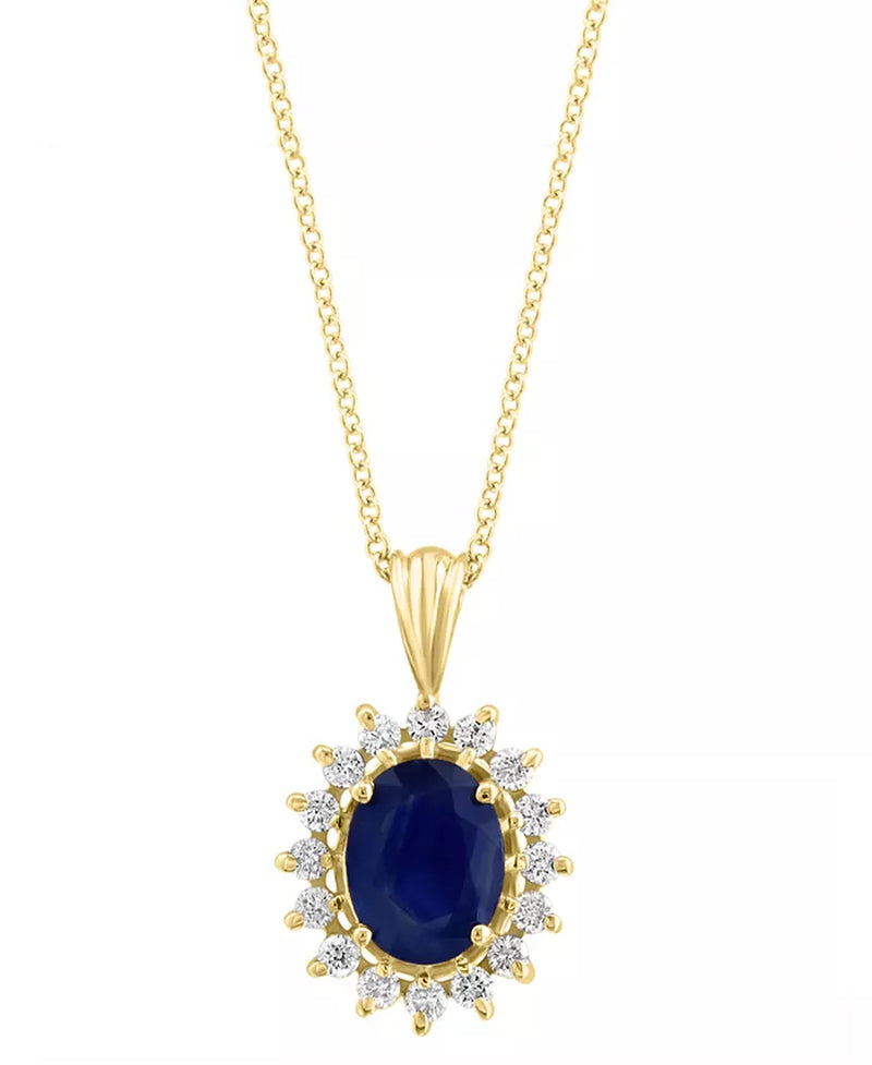 [14K] Yellow Gold Sapphire (1-9/10 Ct. T.W.) & Diamond (3/8 Ct. T.W.) Oval Necklace