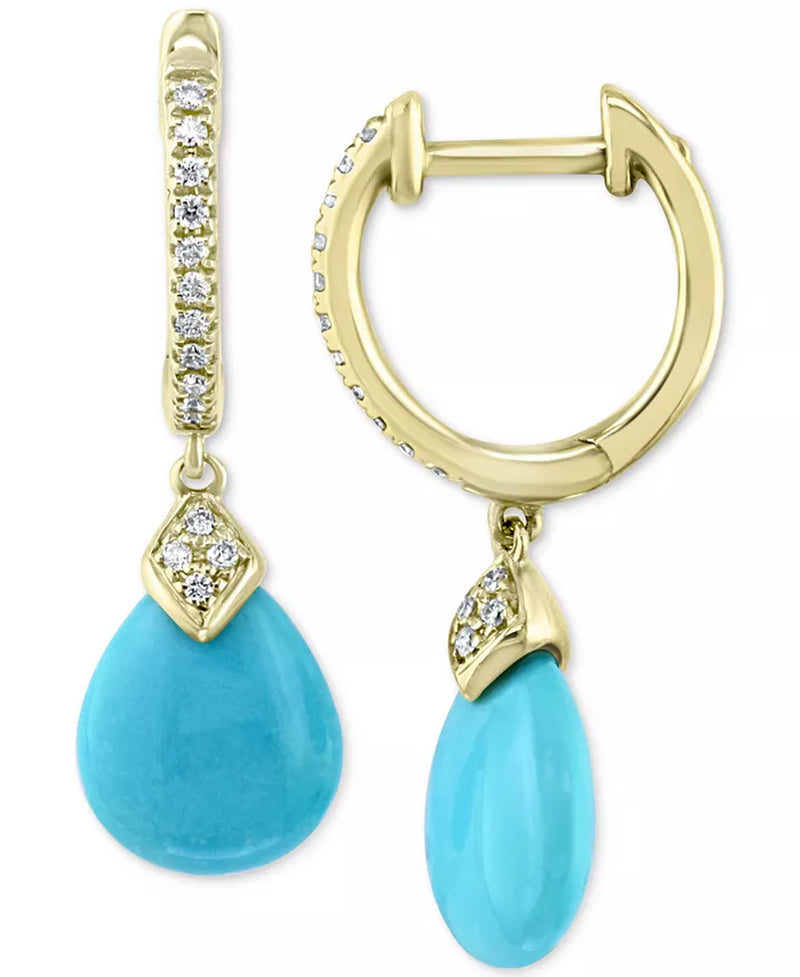 [14K, 1/10 Ct. T.W.] Gold EFFY® Diamond & Turquoise Drop Earrings