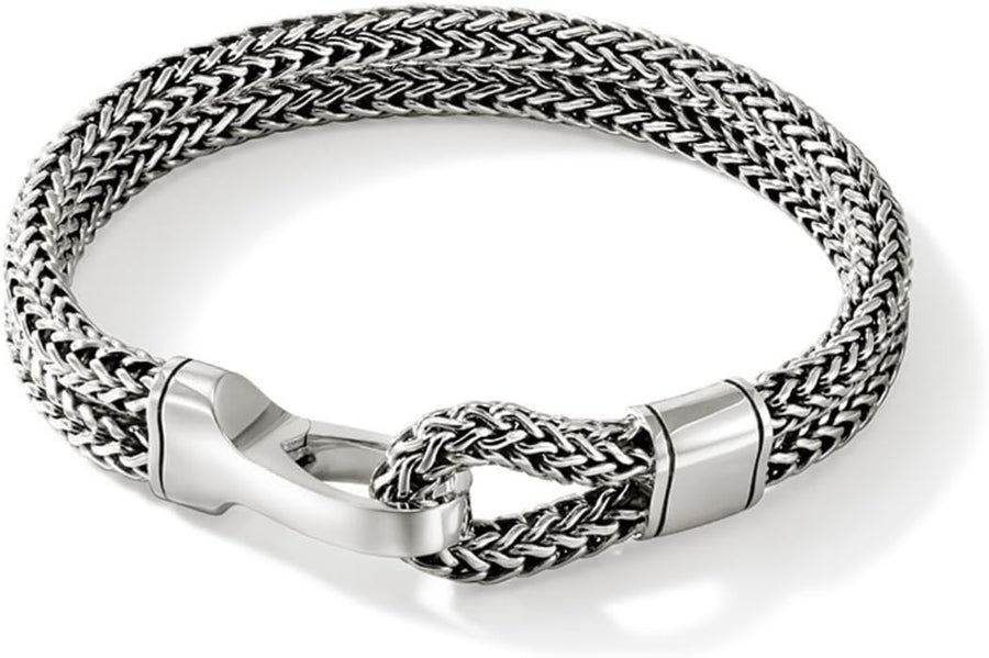 Sterling Silver Icon Collection Double Row Designer Bracelet with Hook Clasp