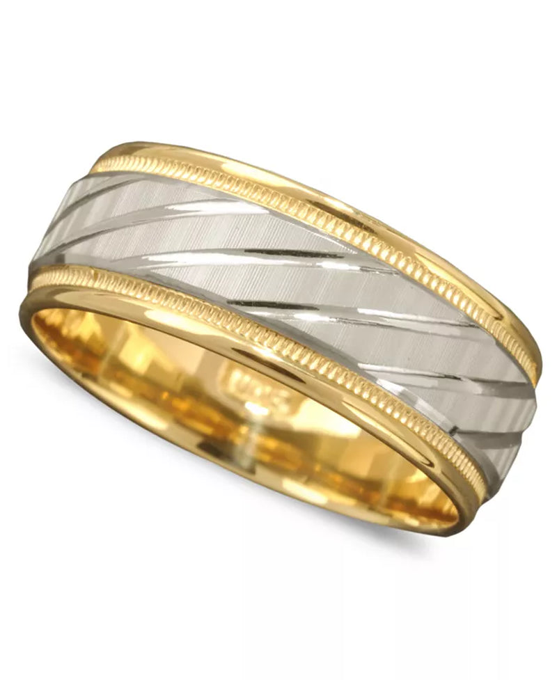 Men'S 14K Gold and 14K White Gold Ring, Spiral Dome Band