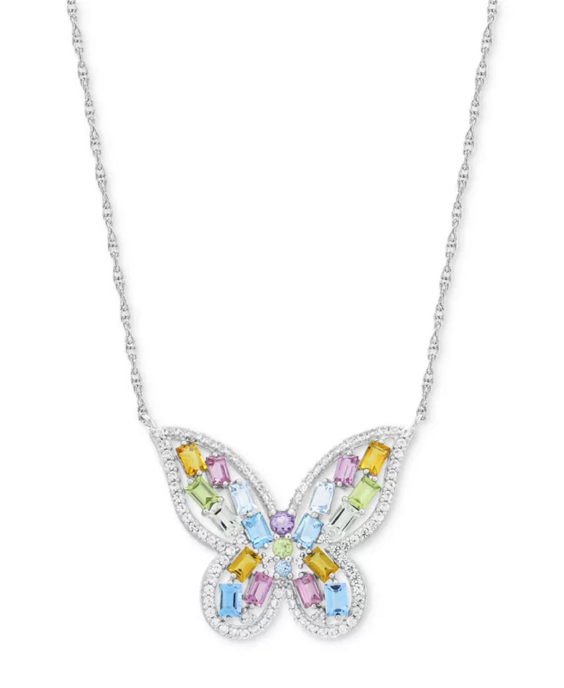 Sterling Silver Multi-Gemstone Butterfly Necklace