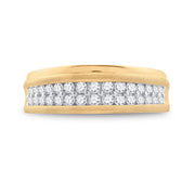 10Kt Yellow Gold Mens round Diamond Wedding Double Row Band Ring 3/4 Cttw