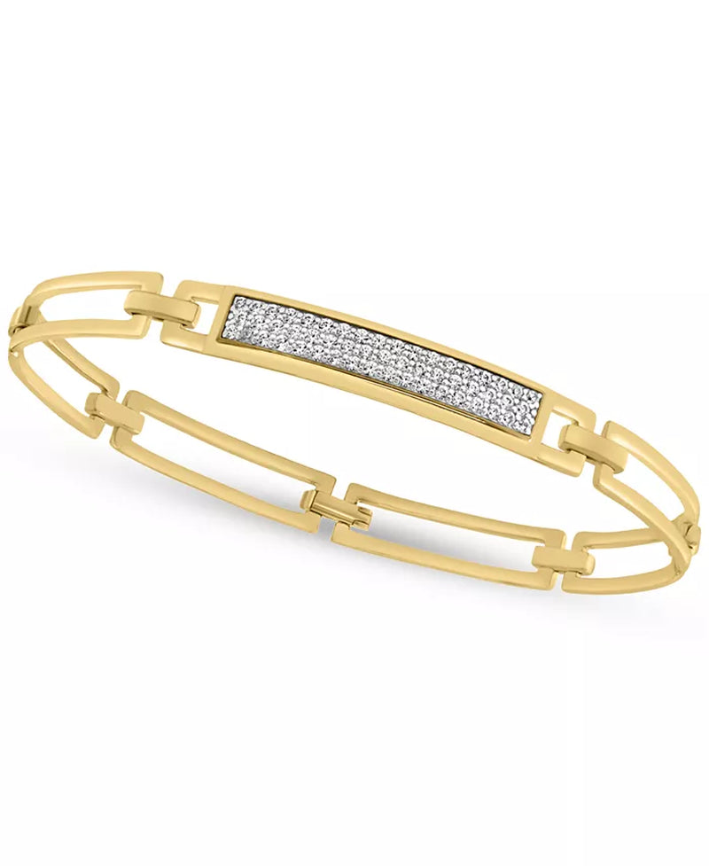 [ 1-3/8 Ct. T.W]  Gold-Plated Sterling Silver Mens Zircon Bar Cluster Rectangular Open Link Bangle Bracelet