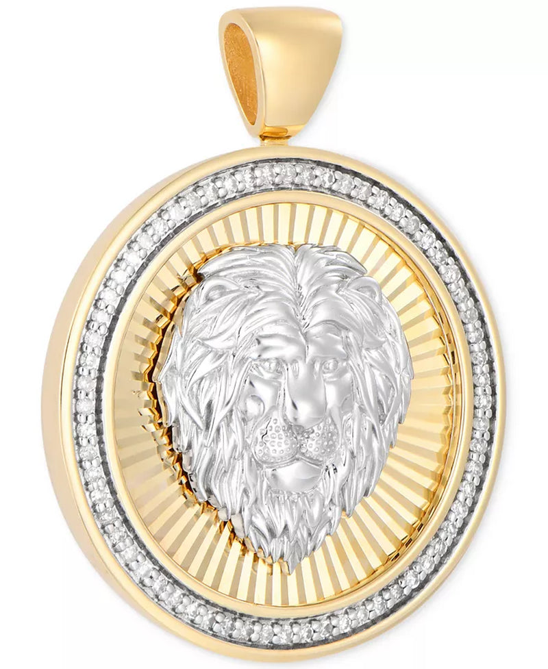 [10K, 1/4 Ct. T.W.] Gold Diamond Lion Sunray Disc Pendant