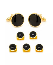 Gold-Tone and Onyx 5 Cufflinks and Stud Set - 7 Piece Set