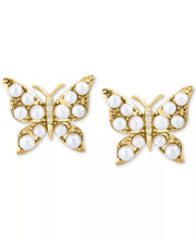 [14K, 2 - 2-1/2Mm] Gold  Freshwater Pearl & Diamond Accent Butterfly Stud Earrings