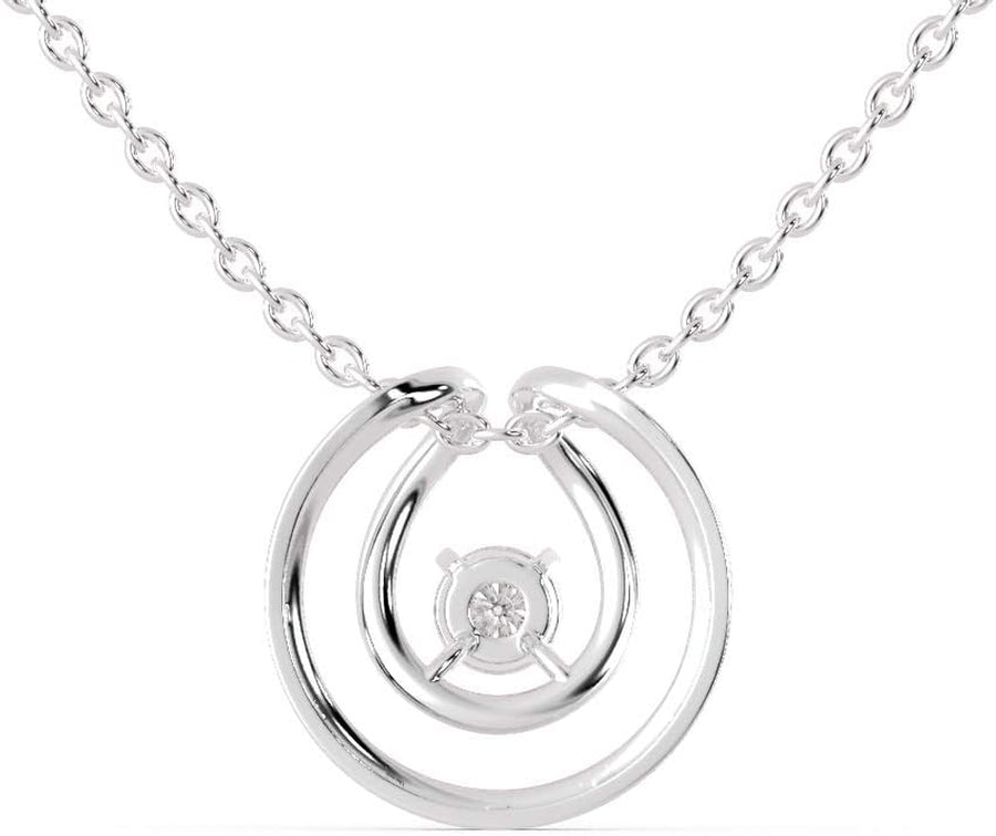 [14K, 18K, 0.26 Ct] Gold Circle Solitaire Style Pendant Necklace Natural Round Diamonds Necklace