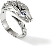 Sterling Silver Sapphire Eyes Hand Carved & Cast Naga Ring