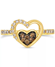 [14K, 3/8 Ct. T.W.] Gold Chocolate Diamond & Nude Diamond Double Heart Ring