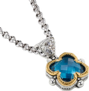 [18K] Yellow Gold Sterling Silver With Blue Spinel & White Sapphire Anthos' Pendant