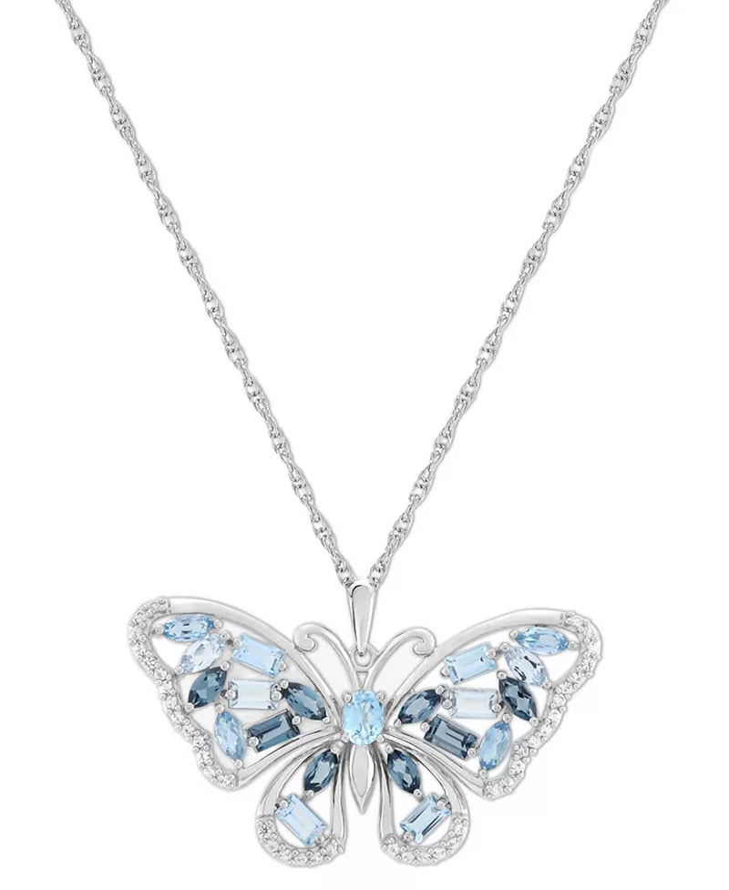 Sterling Silver Blue Topaz (2-1/4 Ct. T.W.) & Lab-Grown White Sapphire (1/5 Ct. T.W.) Pendant