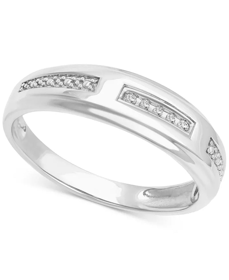 [14K] White Gold Men's Diamond Accent Wedding Band