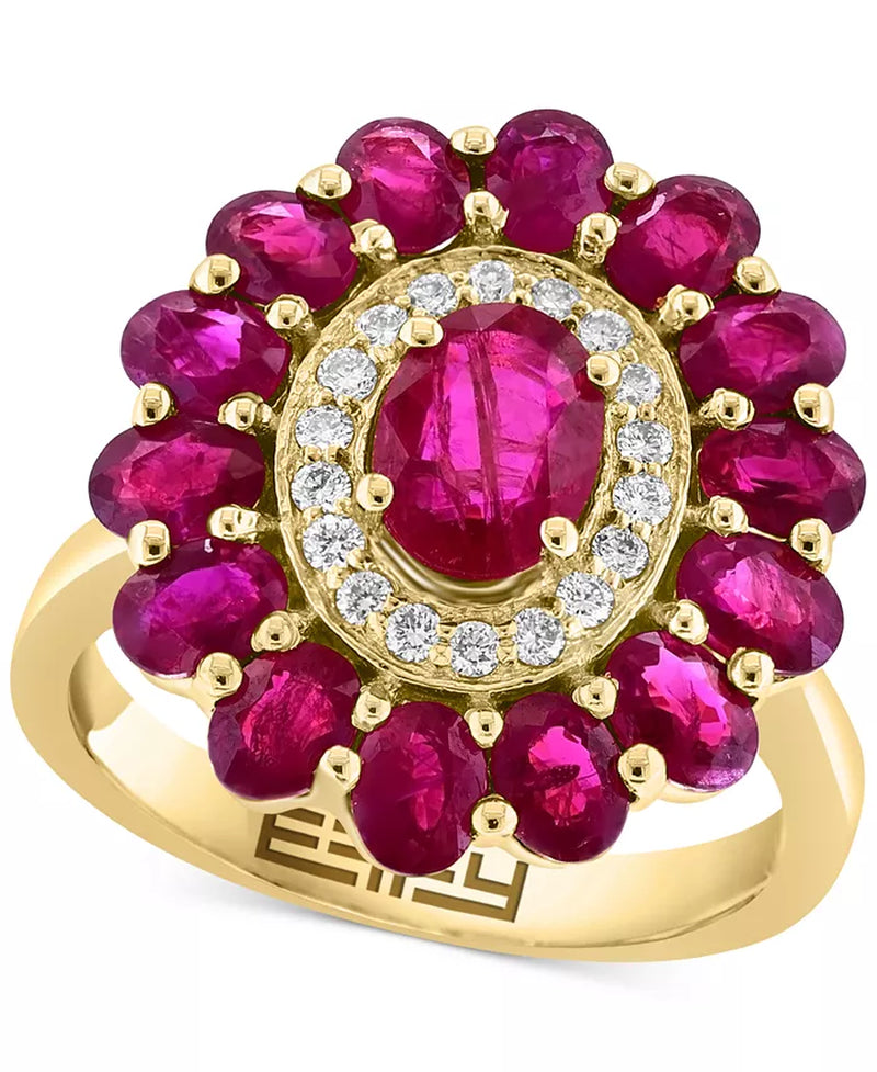 [14K] Gold Ruby (4-1/3 Ct. T.W.) & Diamond (1/5 Ct. T.W.) Flower Ring