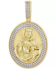 [10K, 1/3 Ct. T.W.] Gold Diamond Framed Christ Medallion Pendant 