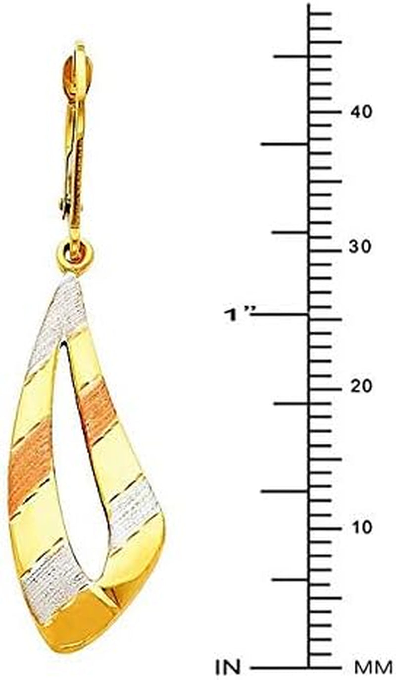 [14K, 45 X 12 Mm] Tri Color Gold Polished Brushed Dangle Drop Earrings