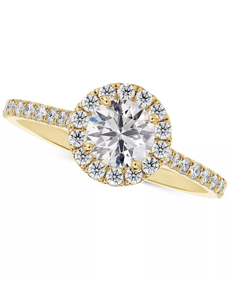 [14K, 1/2 Ct. T.W.] Gold Diamond Halo Pavã© Band Engagement Ring