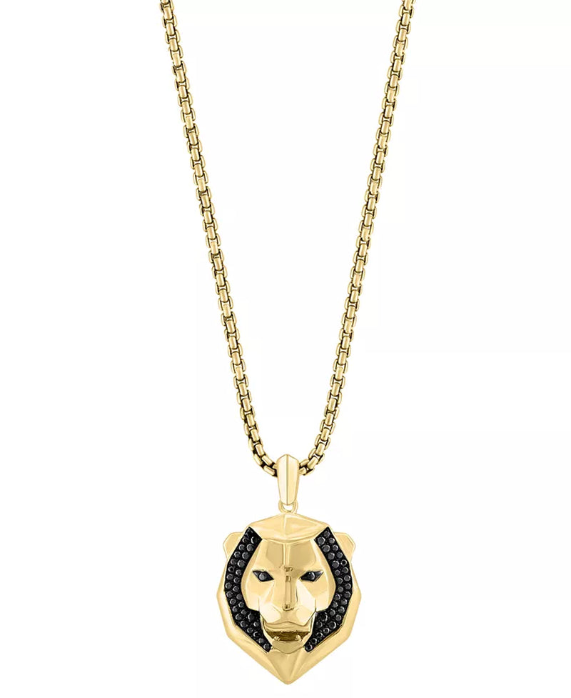[14K, 1/10 Ct. T.W.] Gold-Plated Sterling Silver Black Spinel Lion Head 22" Pendant