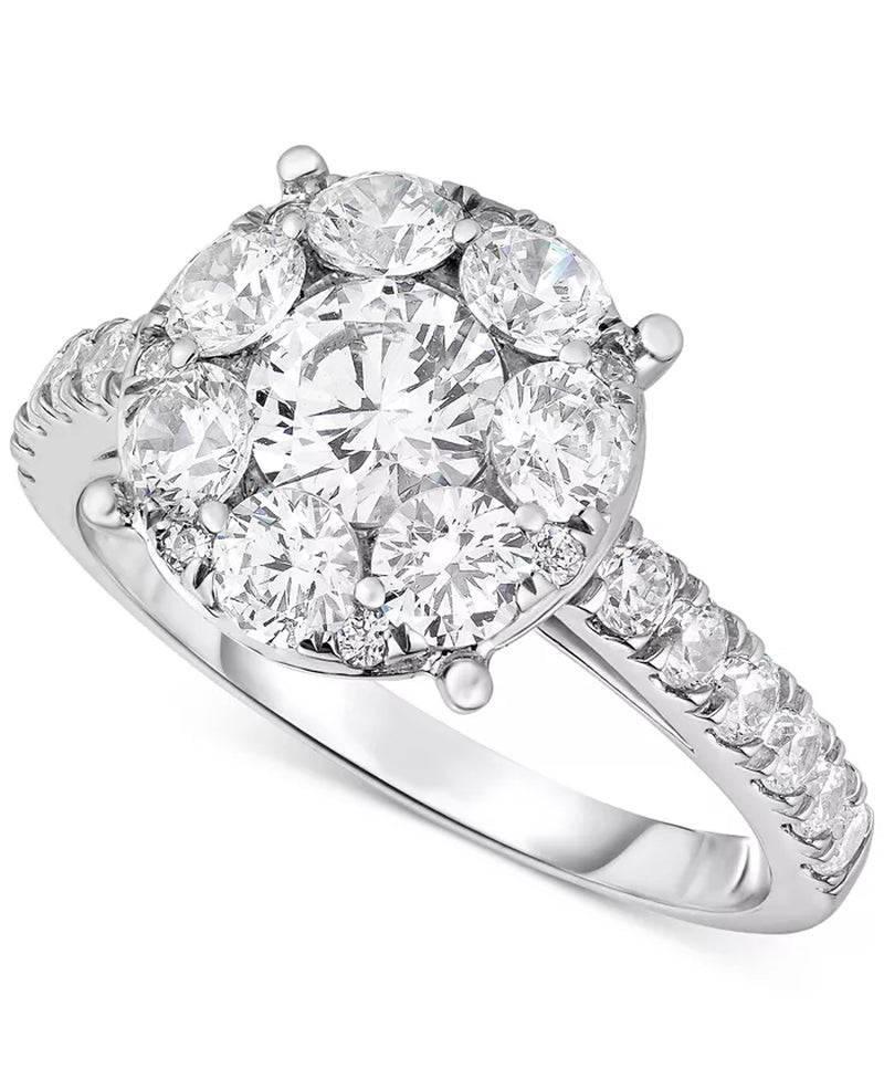 [14K, 2 Ct. T.W.] White Gold Diamond Halo Cluster Engagement Ring