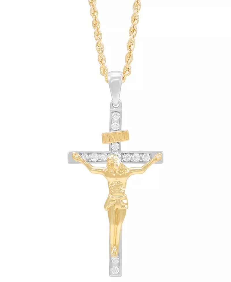 [10K, 1/3 Ct. T.W.] Gold Men's Lab Grown Diamond Crucifix 22" Pendant Necklace