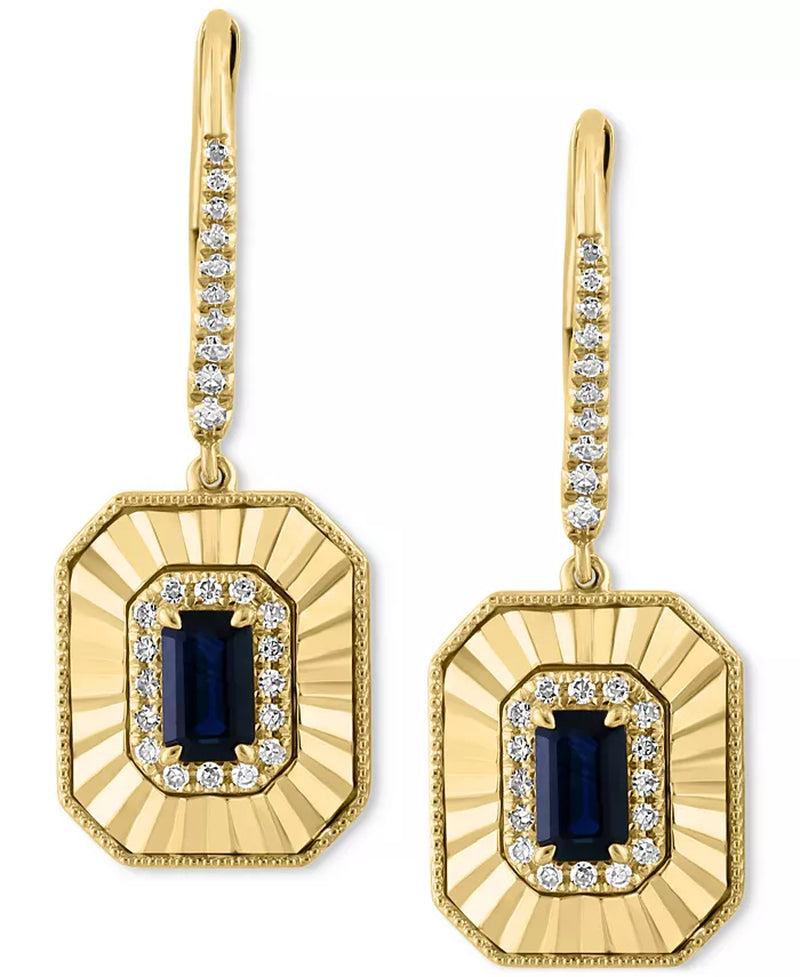 [14K] Gold Sapphire (3/4 Ct. T.W.) & Diamond (1/4 Ct. T.W.) Leverback Drop Earrings