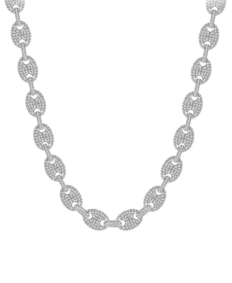 [10K, 15-3/4 Ct. T.W.] White Gold Mens Diamond Mariner Puff Link 24" Chain Necklace