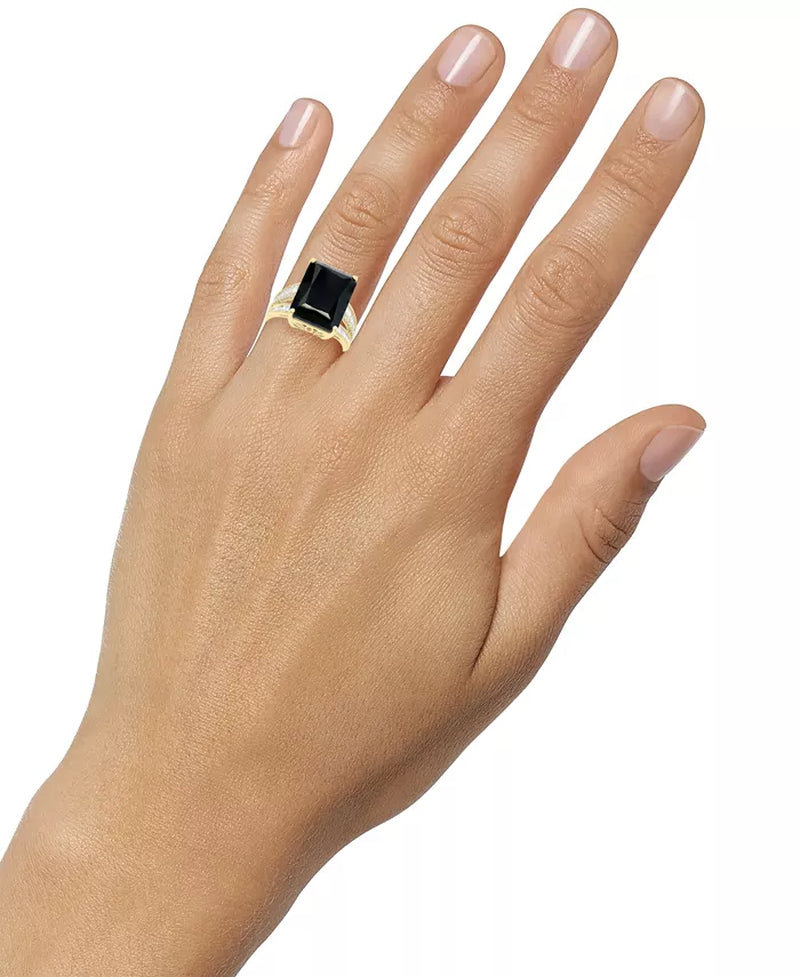 [14K, 3/8 Ct. T.W.] Gold Onyx & Diamond Statement Ring 