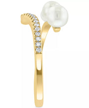 [14K] Gold Cultured Freshwater Pearl (2-1/2 - 4-1/2Mm) & Diamond (1/10 Ct. T.W.) Bypass Ring