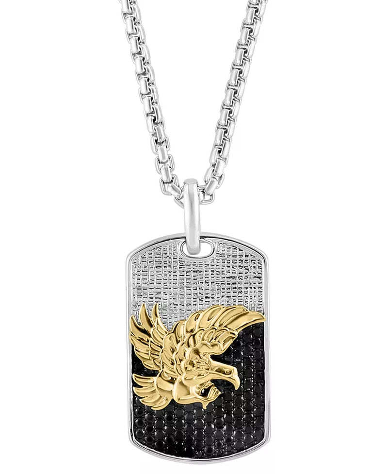 [1-5/8 Ct. T.W.] Sterling Silver & Gold-Plated Black Spinel Eagle Dog Tag Pendant