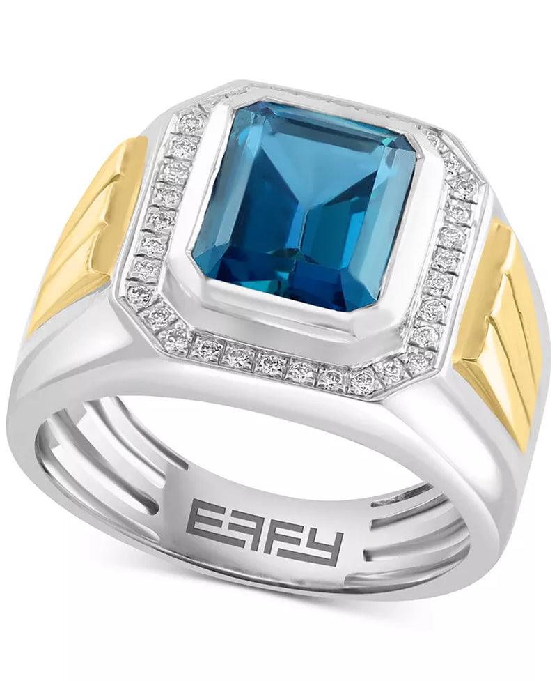 London Blue Topaz (5-1/10 Ct. T.W.) & Diamond (1/5 Ct. T.W.) Ring in Sterling Silver & 18K Gold-Plate