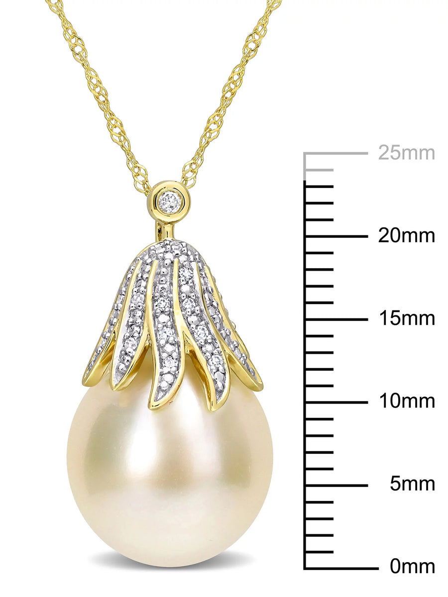 [14K] Yellow Gold Cultured Pearl & Diamond Necklace