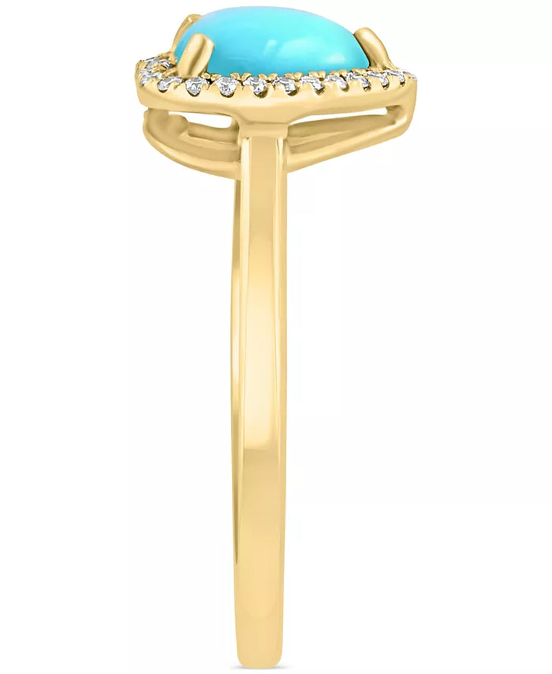 [14K, 1/10 Ct. T.W.] Gold Turquoise & Diamond Heart Halo Ring