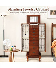 Wooden Jewelry Armoire Cabinet Organizer with Drawers and Swing Doors