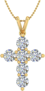 [14K, 2 Ct] Gold & Silver Diamond Cross Pendant Necklace