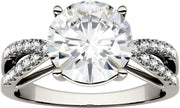 [14K,  2.92 Cttw] Solid Gold Created Moissanite Round Cut Engagement Ring