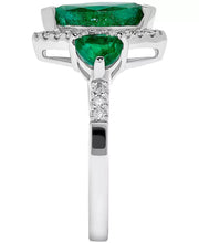 [14K] White Gold Emerald (2 Ct. T.W.) & Diamond (1/5 Ct. T.W.) Marquise Halo Statement Ring