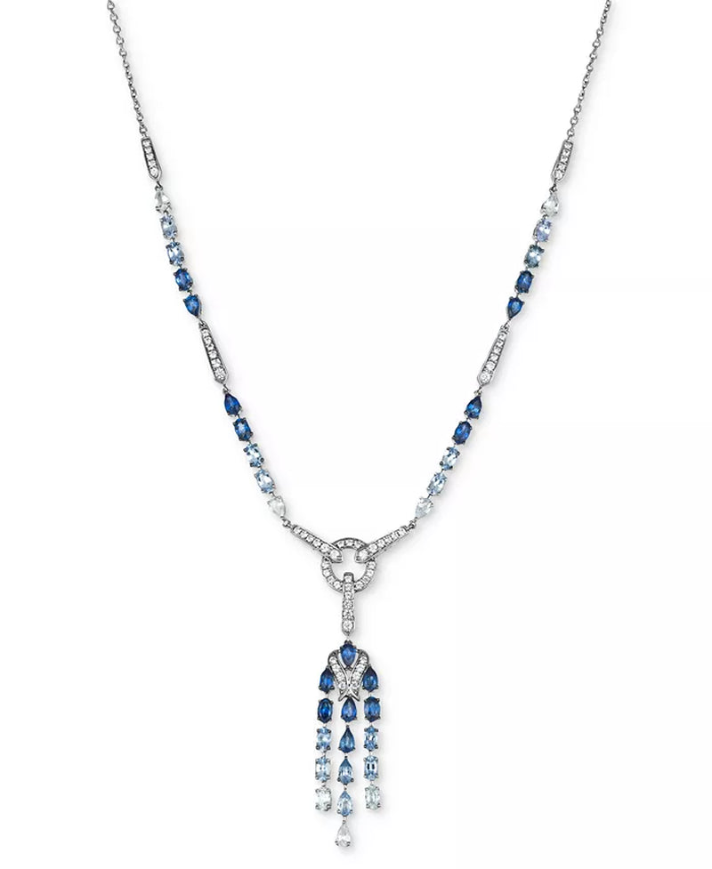 [14K} White Gold Sapphire (7-1/20 Ct. T.W.) & White Sapphire (2-3/4 Ct. T.W.) Chandelier 19" Lariat Necklace