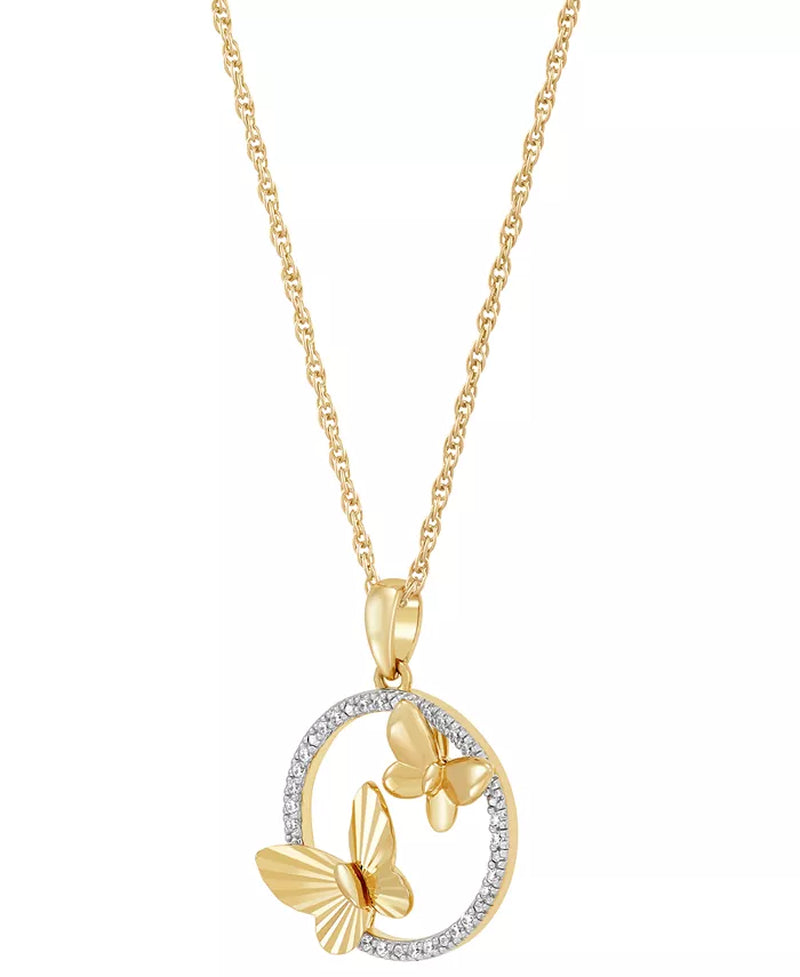 [14K, 1/10 Ct. T.W.] Gold-Plated Sterling Silver Diamond Butterfly Open Pendant