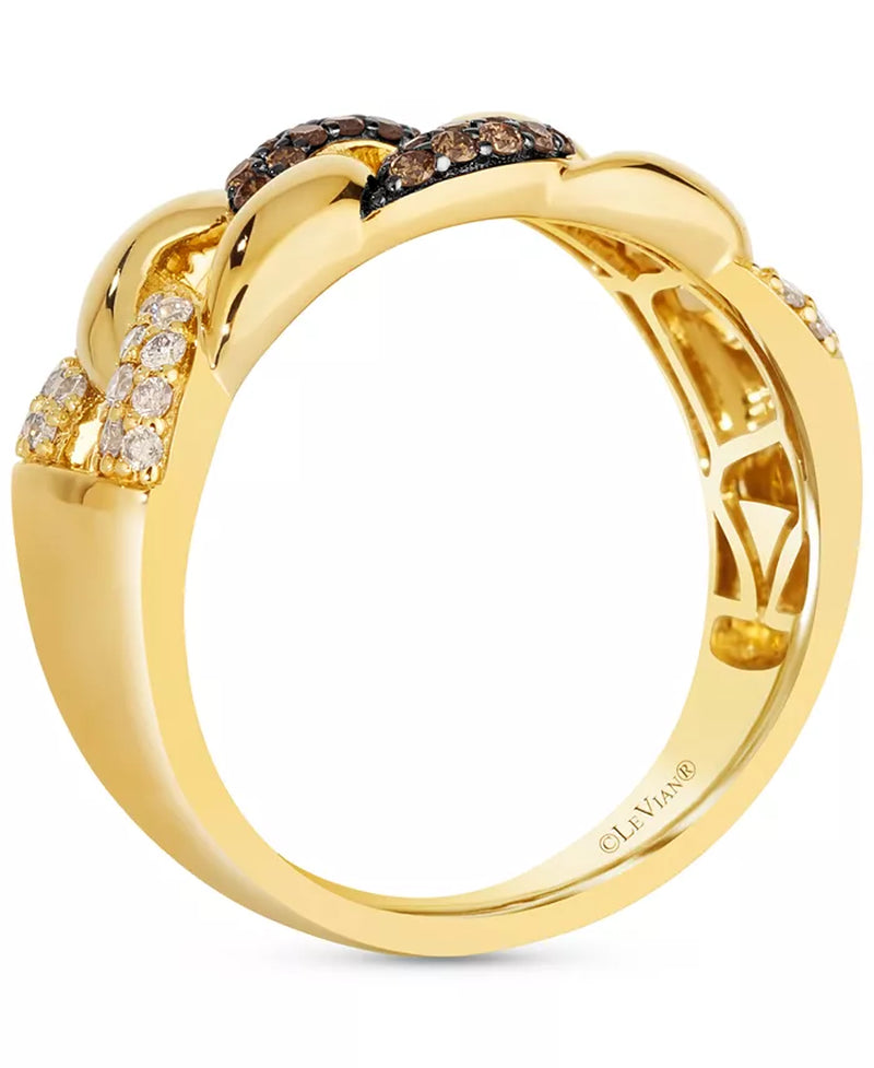 [14K, 1/2 Ct. T.W.] Gold Mens Nude Diamond & Chocolate Diamond Chain Link Ring