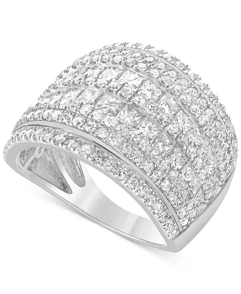 [14K, 3 Ct. T.W.] White Gold Diamond Cluster Multi Row Ring