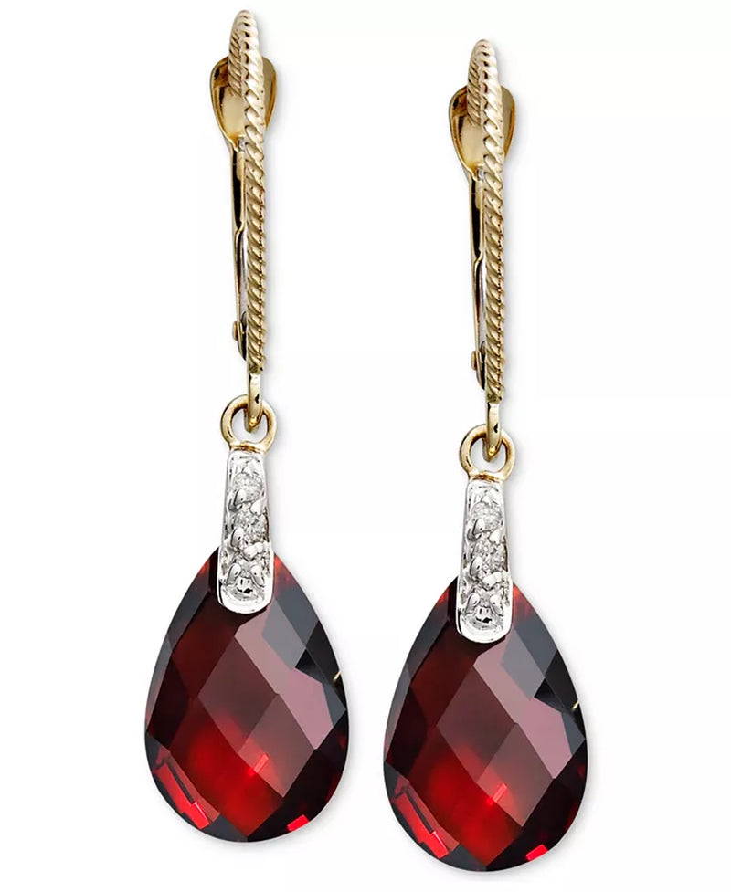 [14K, 7-1/5 Ct. T.W.] Gold Garnet & Diamond Accent Drop Earrings