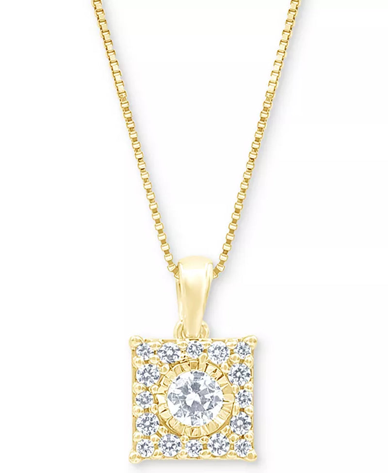 Diamond Square Halo 18" Pendant Necklace (1/3 Ct. T.W.) in 14K White, Yellow or Rose Gold