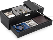 Valet Tray 2 Layers Nightstand Leather Jewelry Box Organizer