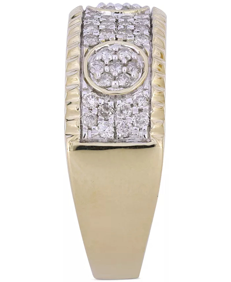[10K, 3/4 Ct. T.W.] Gold Diamond Circle Cluster Notched-Edge Ring
