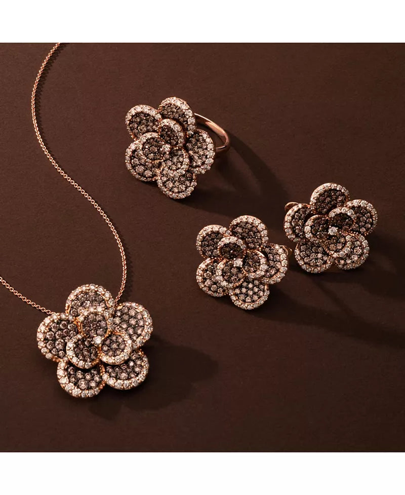 [14K, 2-5/8 Ct. T.W.] Rose Gold Chocolate Diamond & Nude Diamond Flower Statement Earrings